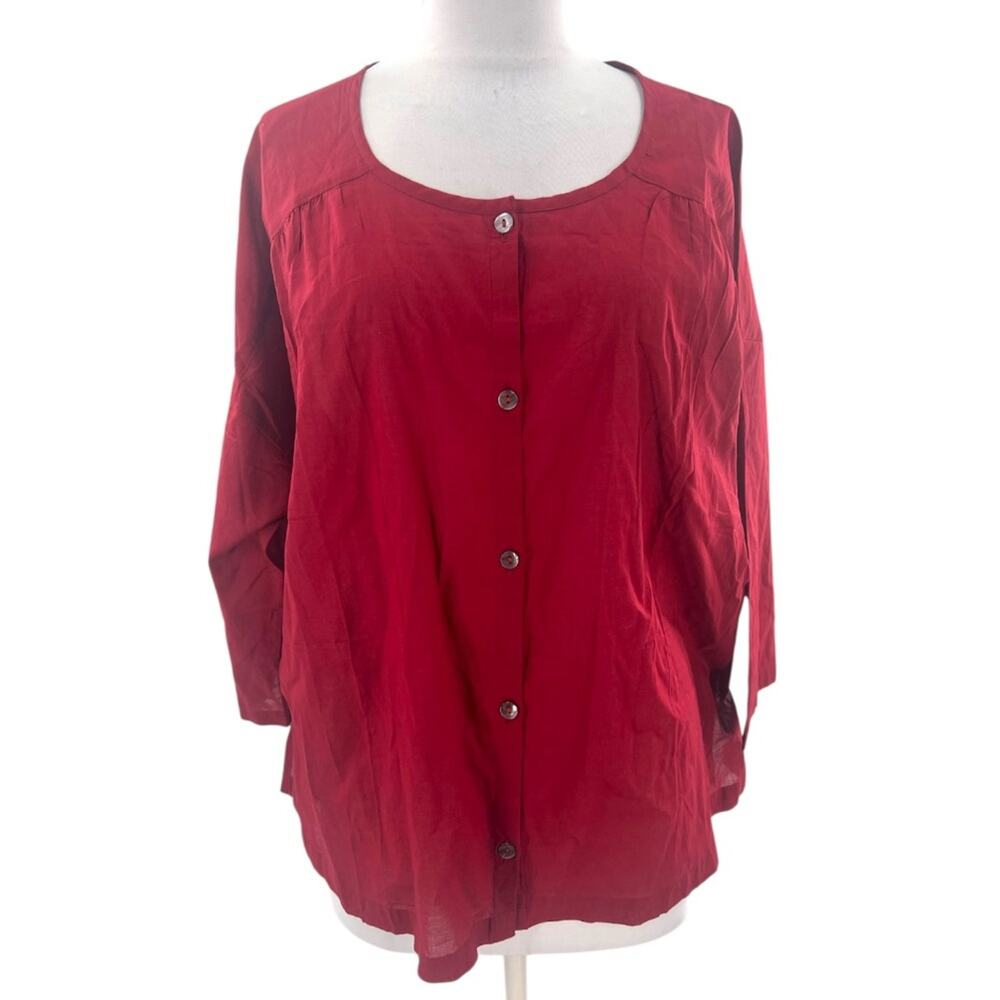 Gudrun‎ Sjoden boxy button down top red organic cotton Sz XL